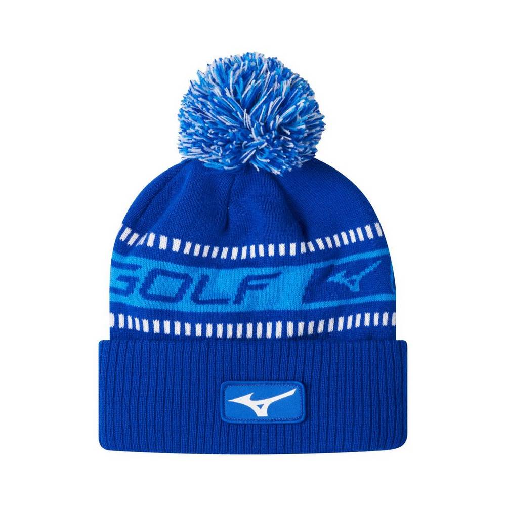 Mens Mizuno Tour Knit Pom Winter Hat Blue/White Philippines (QNRADZ730)